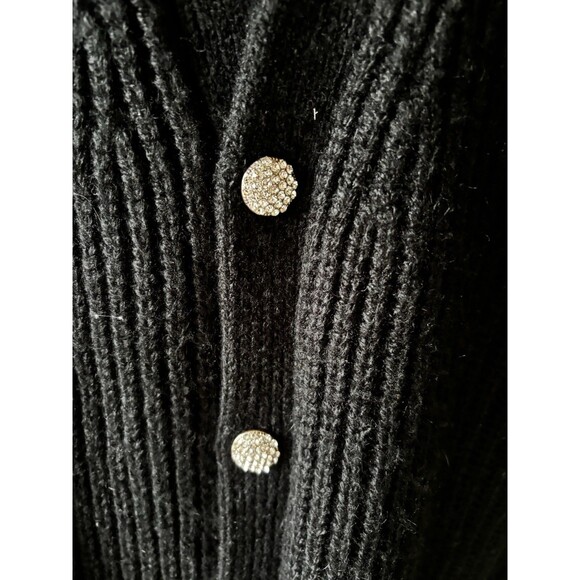 INC Chunky Long Cardigan Black With Rhinestone Buttons Holiday Festive Cozy L - Picture 2 of 7